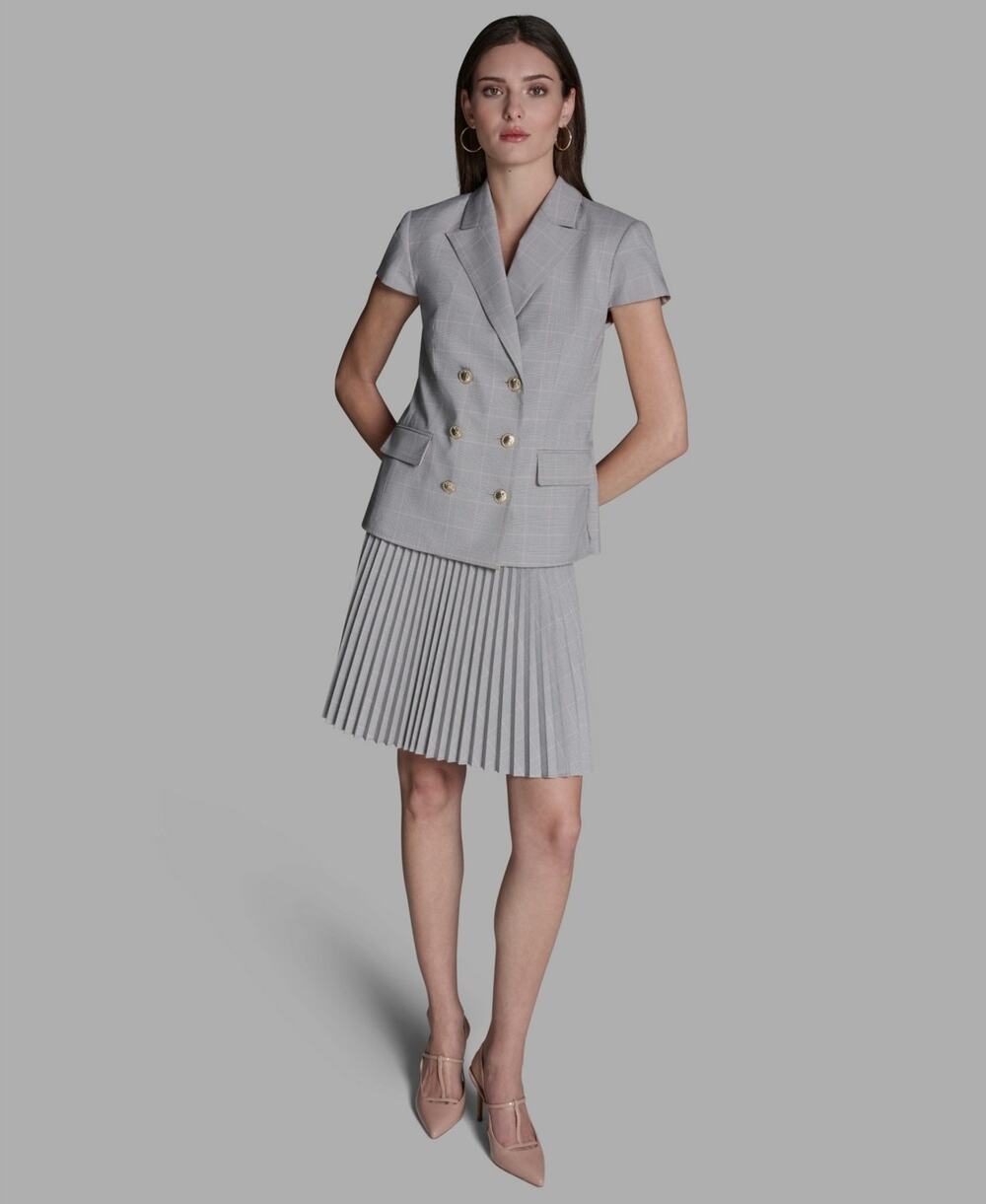BCBG Women's Peak Lapel Collar Plaid Double-Breasted Jacket Size 6 3684